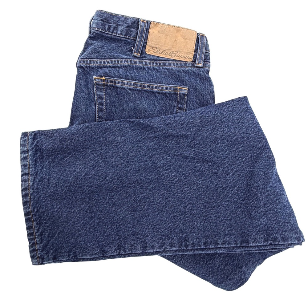 Eddie Bauer Straight Fit Jeans Mens 36x32 Dark Wash Blue Flannel Lined